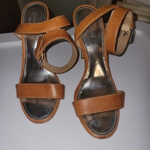 Coach Tan Heeled Sandals with Silver Details